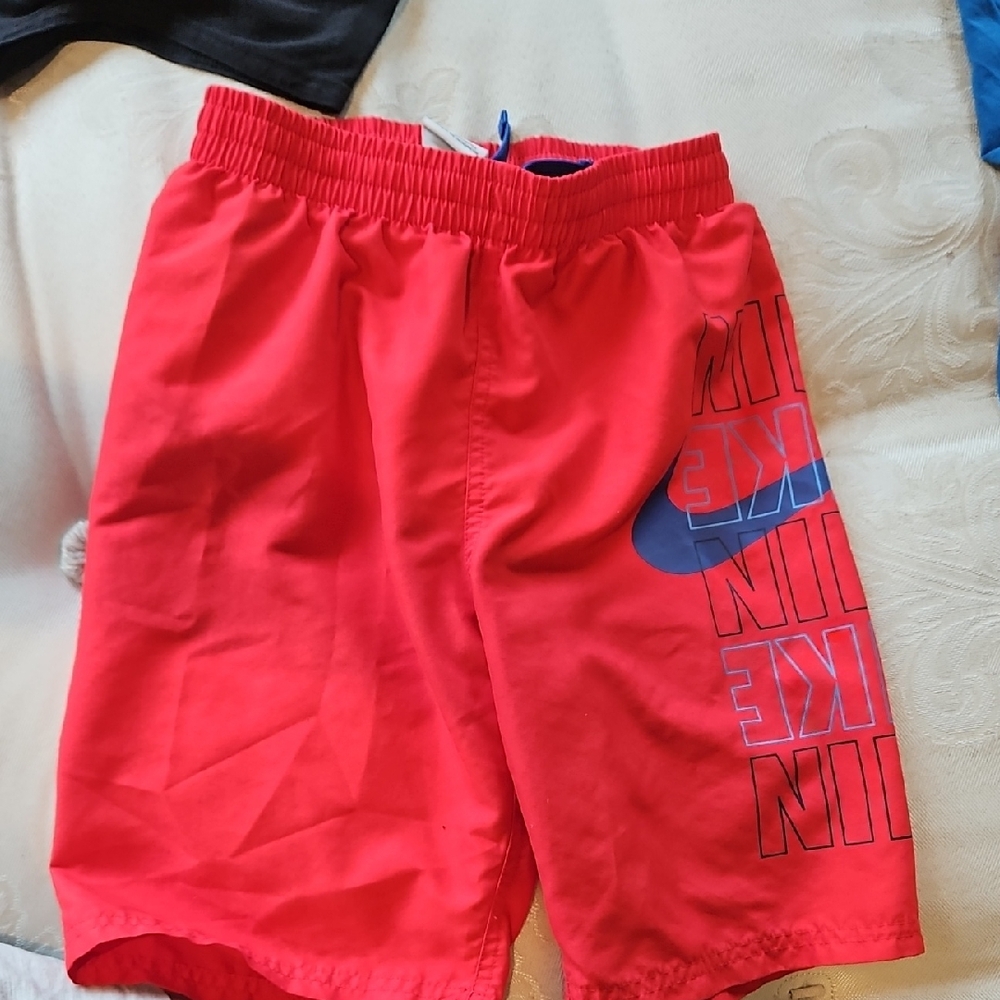 Nike Kids Bright Red Shorts with Blue Logo